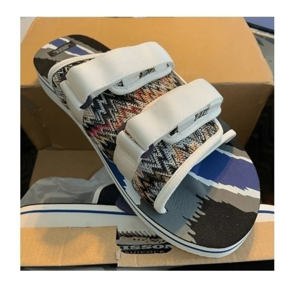 Missoni X Suicoke Collab Moto Slide Sandals White Zig Zag Pattern Slip-On 16